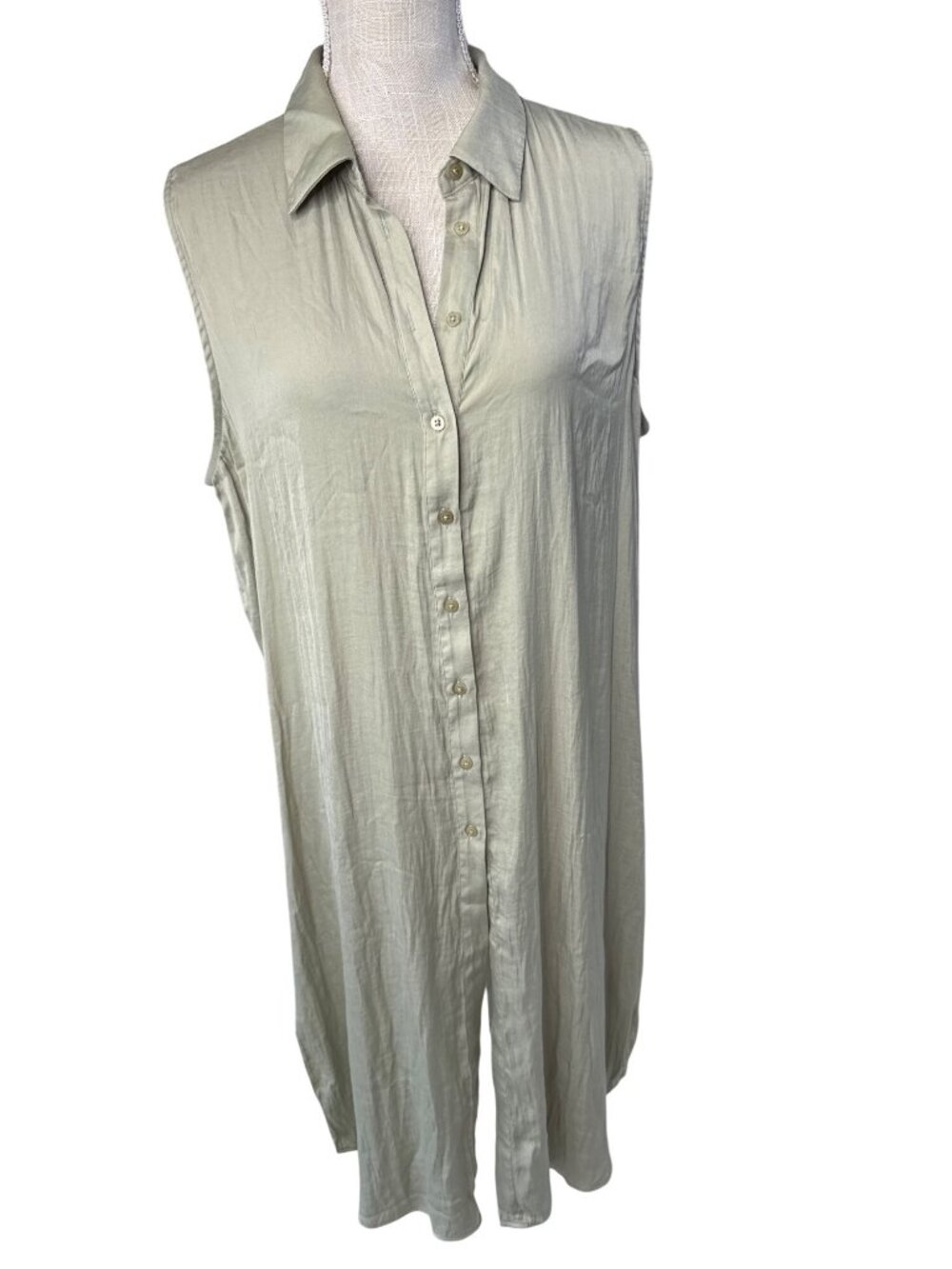 Joie Sleeveless Khaki Button-Down Duster Tunic Lightweight XL